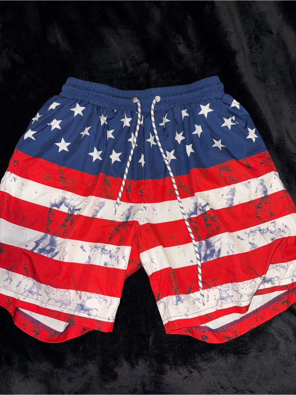 American Flag Print Swim Trunks - Red, White & Blue